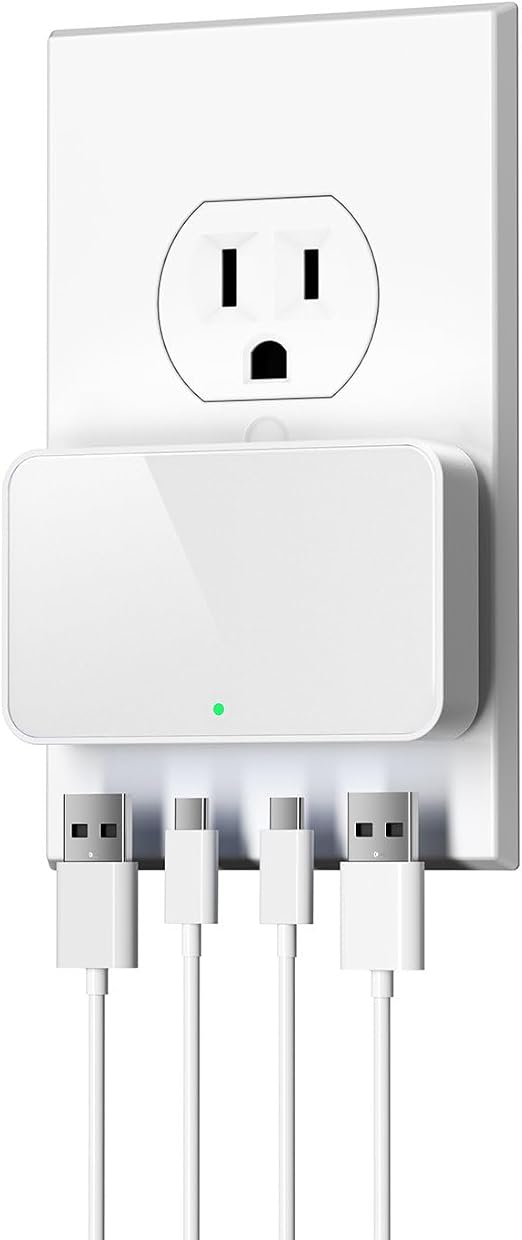 USB C Wall Charger, Super Thin Flat USB Wall Plug with 4 Ports, Fast Charging USB Plug Adapter with PD20W for Home and Travel (White)