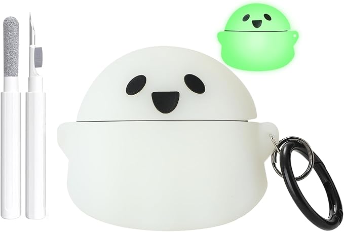 Maxjoy for Airpods 3rd Generation Case, Cute Luminous Ghost Case for AirPods 3, Unique Design Funny Kawaii 3D Cartoon Characters Silicone AirPods 3 Case with Cleaner kit, White Ghost