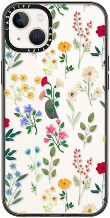 CASETiFY Compact iPhone 14 Plus Case [4 ft. 2X Military Grade Drop Protection/Slim/Lightweight] - Spring Botanicals 2 - Clear Black
