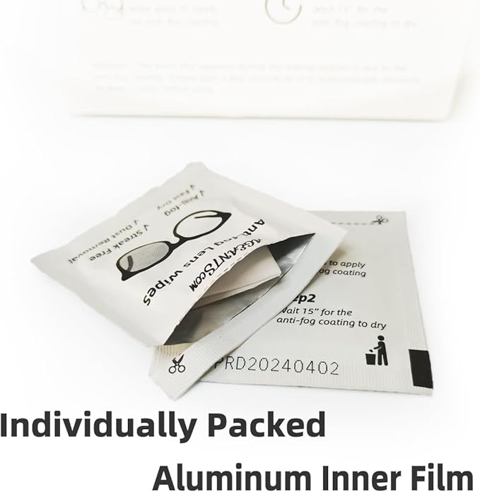 Anti Fog Wipes for Glasses(100-pack), Individually Wrapped, Pre-Moistened, Quick-Dry, Streak-Free Anti Fog Lens Wipes for Eyeglass, Goggles, Phone, Camera Lens,Laptop Screens