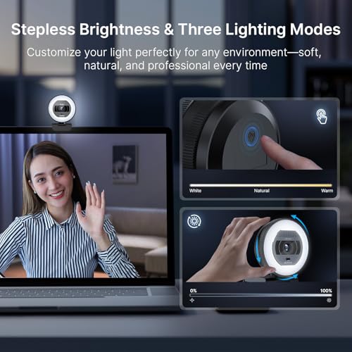 NexiGo N930E Pro, 4K Webcam with Ring Light, PDAF Autofocus, 1080P@60FPS, Dual Noise-Canceling Mics, Built-in Privacy Shutter, Web Cam for Streaming, Meeting, Gaming