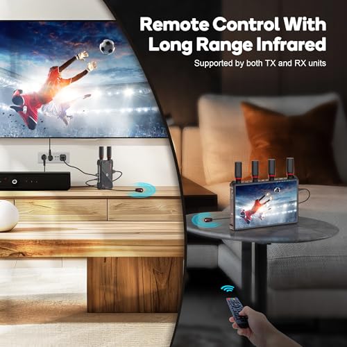 Wireless HDMI Video Transmitter and Receiver: 1 to 5 RX with 7" Monitors, Loop Out, IR Remote, 1312ft Stable Clear Signal & Low Latency for Camera, Filming, Live Stream