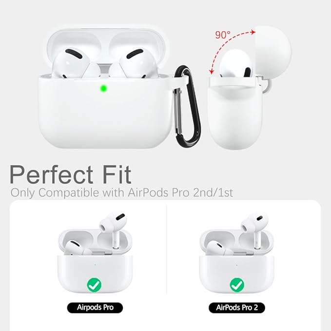 Lerobo Compatible with AirPods Pro 2 Case,Waterproof Silicone Case for AirPods Pro Case Cover,Shockproof Full Protective Cover Compatible for Airpods Pro with Carabiner Front LED Visible,White
