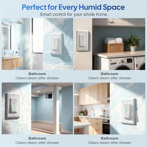 Humidity Sensor Switch for Bathroom Fan with Wall Plate, Automatic On/Off Control, Single Pole, 120VAC 60Hz, 20-Min Delay Timer, Quiet Energy-Saving Moisture Sensor Switch for Laundry ETL Certified