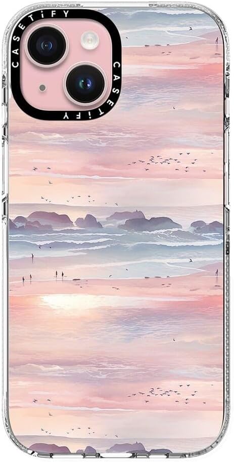 CASETiFY Clear iPhone 15 Case [Not Yellowing / 6.6 ft. 3X Military Grade Drop Protection/Compatible with Magsafe] - Watercolor Beach Strolling Landscape - Clear