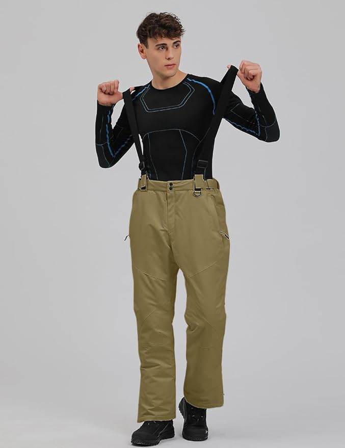 YEEFINE Men's Waterproof Snow Ski Pants Insulated Warm Winter Outdoor Snowboard Bibs with Suspenders
