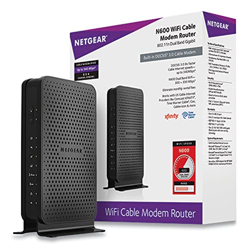 Netgear C3700-100NAS N600 (8x4) WiFi DOCSIS 3.0 Cable Modem Router (C3700) Certified for Xfinity from Comcast, Spectrum, Cox, Spectrum & More