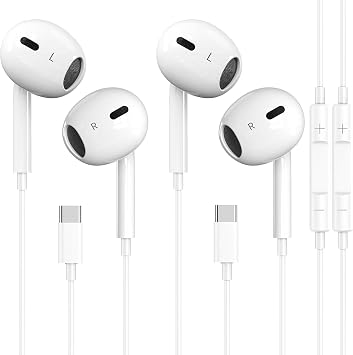 2 Packs USB C Headphones for iPhone 18/17/16/15 Earbuds Type C Earphones