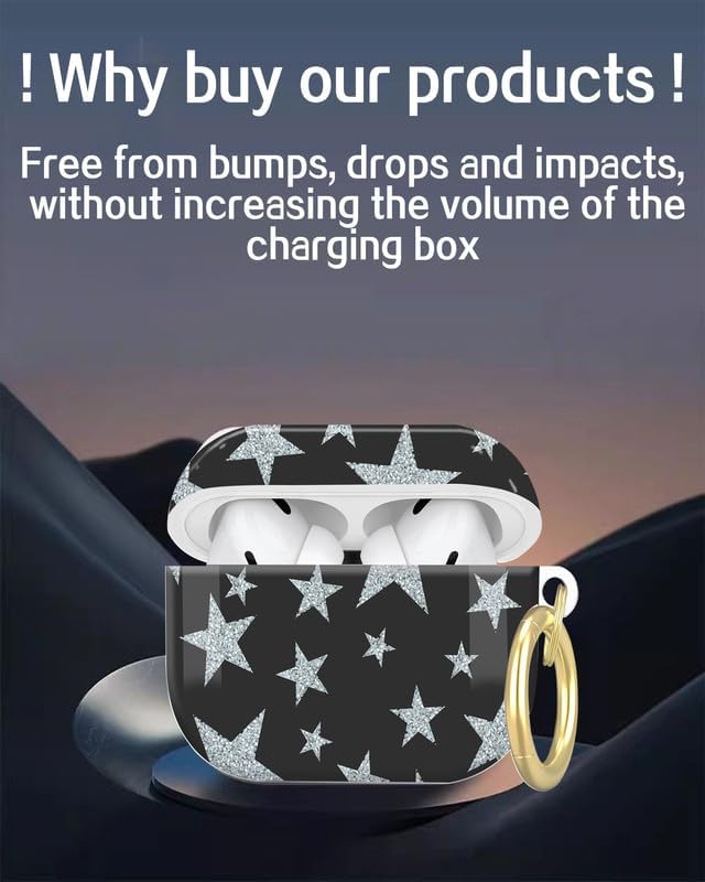 Compatible with AirPod Pro 2nd/1st Generation Case Cover with Key Chain,Full Protective Shockproof Wireless Headphone Case for Airpod Pro 2023/2022/2019(White Stars)