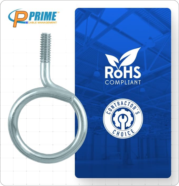Heavy Duty Bridle Rings 100 Pack – 1-1/4 Inch Diameter, 1/4"-20 Thread | Threaded Cable & Wire Support Hangers for Electrical and Low Voltage Cable Management (Zinc-Plated Steel)