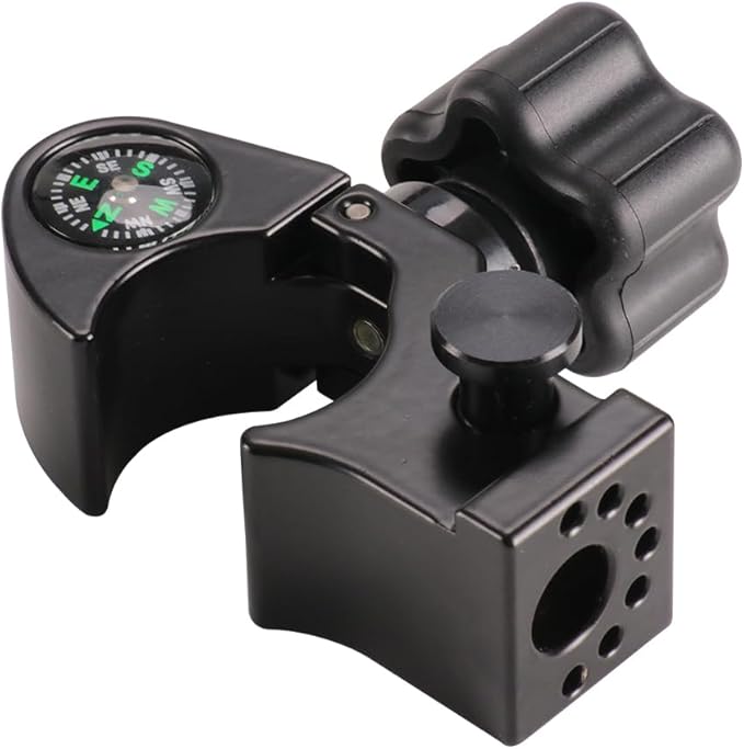 Aluminum Data Collector Holder – Quick Release Clamps Open Clamp Bracket with Compass, GNSS Accessory Pole Clamp for 32mm/1.25" Poles, T-Style Claw Type Holder for GPS Surveying Equipment