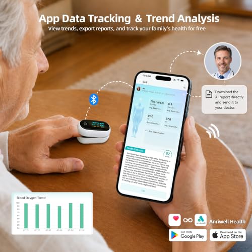 Fingertip Pulse Oximeter with Bluetooth App Blood Oxygen Tracking