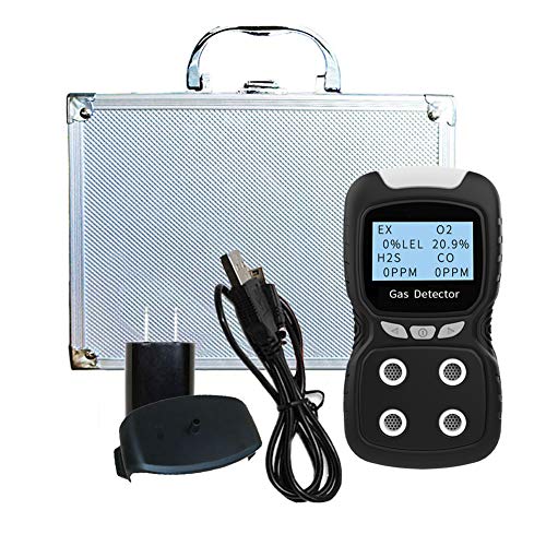 Portable Gas Detector, Gas Clip 4 Gas Monitor Meter Tester Analyzer, Rechargeable LCD Display Sound Light Shock Air Quality Tester, 2 Year Detector…