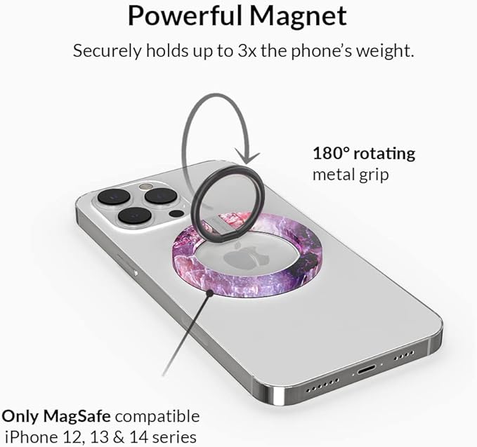 VELVET CAVIAR Compatible with MagSafe Phone Grip - Magnetic Ring Holder with Adjustable Stand - Removable MagSafe Accessories for iPhone 16, 15, 14, 13, 12 (Purple Marble)