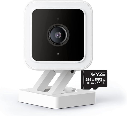Cam V3 Smart Home Security Camera, Indoor/Outdoor Use, IP65-Rated, 1080p Plug-in, Color Night Vision, Motion Detection, Two Way Audio, Compatible with Alexa, Google Assistant, Cam V3+256GB SD Card