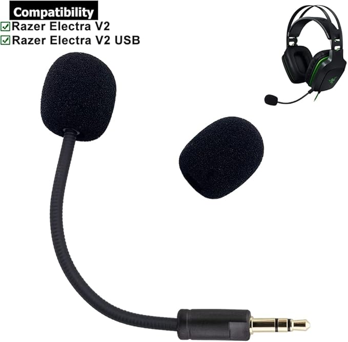 Electra V2 Mic Replacement, Replaceable 3.5mm Game Microphone Gooseneck Mic Boom for Razer Electra V2 USB 7.1 Surround Sound Gaming PS4 Xbox One Nintendo Switch Computer PC Headphones Headsets
