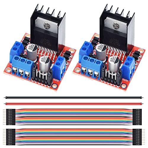 2 Pcs L298N Motor Drive Controller Board DC Dual H-Bridge Robot Stepper Motor Control Module for Arduino Smart Car Power with Dupont Cable, 24AWG Wire