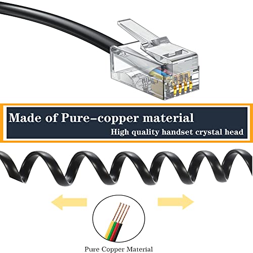 Telephone Handset Cord,Coiled Wire 8Ft Uncoiled / 1.4Ft Coiled Landline Phone Handset Cable RJ9 4P4C Telephone Accessory (Cord+Detangler)