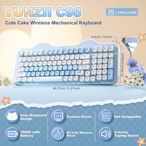 YUNZII C98 Cute Cake Wireless Mechanical Keyboard(Blue, Milk Switch) - Image 3