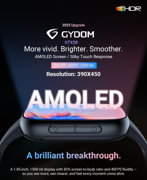 Gydom Smart Watch for Men/Women [1.85" AMOLED Screen Answer/Make Calls] Fitness Trackers with Heart Rate/Sleep/SpO2 Monitor Compatible Android & iPhone, 120+ Sports, IP68 Waterproof Reloj para Mujer