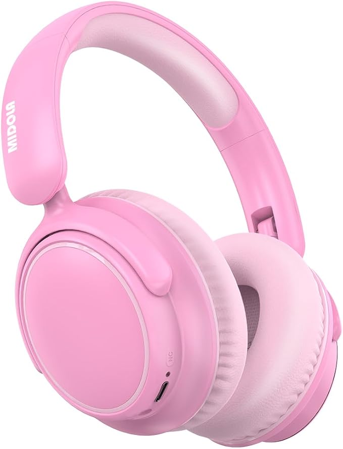 MIDOLA Kids Wireless Headphones Active Noise Cancelling Lightweight Bluetooth Headphone for Kid,Volume Limited 85/94dB Foldable Over-Ear Headset with Mic,68 Hours Playtime,for Toddler Child Pink