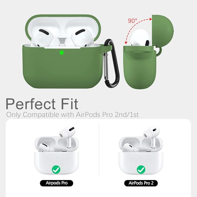 Lerobo Compatible with AirPods Pro 2 Case,Shockproof Washable Silicone Cover for Airpods Pro Supports Wireless Charging with Carabiner Front LED Visible,Olive Green
