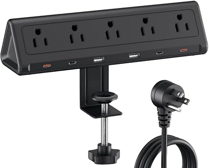 AnnTane Desk Clamp Power Strip USBC, 40W Fast Charging, 10 Ft, Black