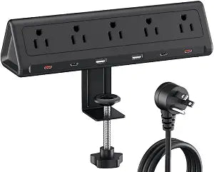 AnnTane Desk Clamp Power Strip USBC, 40W Fast Charging, 10 Ft, Black