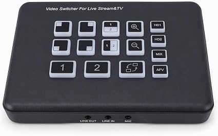 Fabater Live Streaming Switcher, Video Switcher with 2 1080P HD Inputs and 3.5mm Port, Multi Cam Live Stream Switchers for PC Broadcast