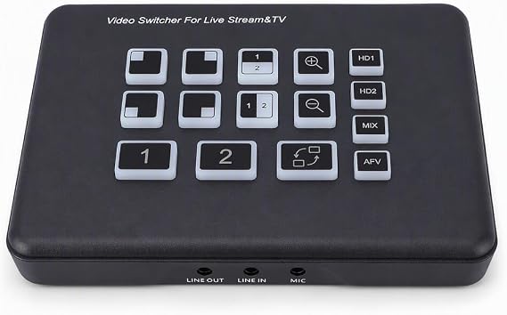 Fabater Live Streaming Switcher, Video Switcher with 2 1080P HD Inputs and 3.5mm Port, Multi Cam Live Stream Switchers for PC Broadcast