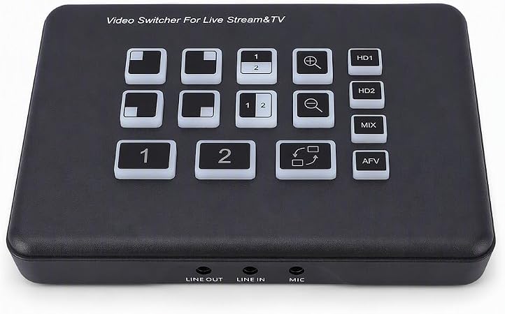 Fabater Live Streaming Switcher, Video Switcher with 2 1080P HD Inputs and 3.5mm Port, Multi Cam Live Stream Switchers for PC Broadcast