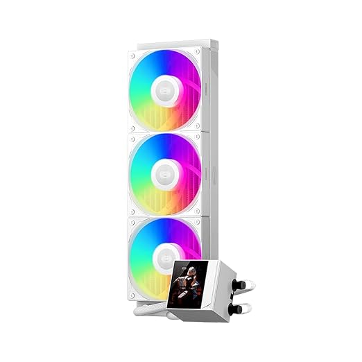 PCCOOLER CPU Cooler, 360mm AIO Liquid Cooling, High-Performance Pump, 2.4” IPS Display, CPS ARGB Water Cooling with Quiet F5 R120 Fans(DC360 White)