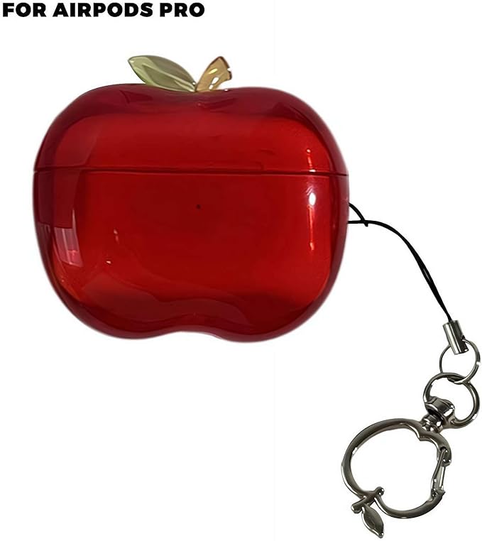 Cute Fruit Shaped Case for AirPods Pro 1/2, Realistic Design Cover with Leaf Charm, Translucent Shockproof TPU Protective Case, Great Gift Idea (Red for Airpods Pro1)
