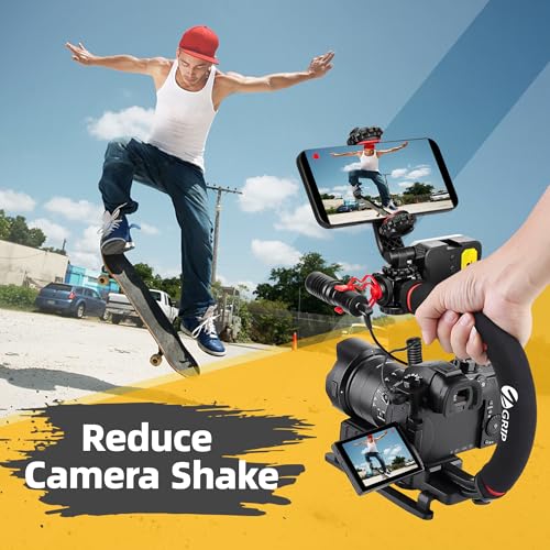 Zeadio Video Handheld Stabilizer, All-in-One Camera Handle Grip Rig Kit with Dimmable LED Video Light, Microphone, Phone Holder, Action Camera Adapter for Filmmaking Vlogging YouTube TikTok etc
