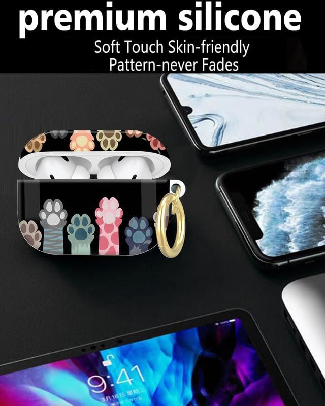 Compatible with AirPod Pro 2nd/1st Generation Case Cover with Key Chain,Full Protective Shockproof Wireless Headphone Case for Airpod Pro 2023/2022/2019(Cute Cat Paw)