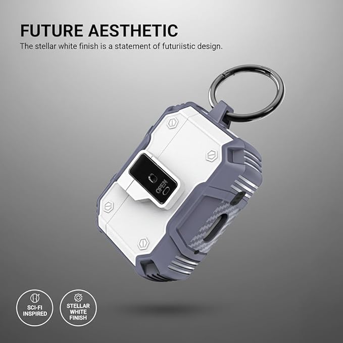 for AirPods Pro 3 Case, Secure Lock Magnetic Lid Cover with Keychain, Military Grade Shockproof Protective Case for Airpods Pro 3rd, Wireless Charging & Front LED Visible,White Blue