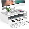 FITUEYES Wooden Monitor Stand Riser, 2-Tier Desk Storage Shelf, White
