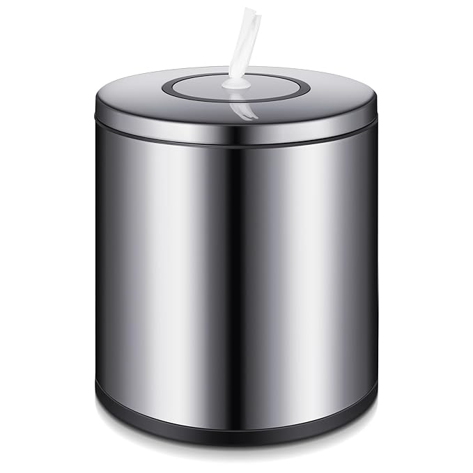 Tandefio Stainless Steel Countertop Wipe Dispenser Fits Wipes on Rolls 10 x 11.5 Inch Round Tissue Holder Refillable Tabletop Cylinder Container for Fitness Clubs Gym Schools Daycares(Sliver)