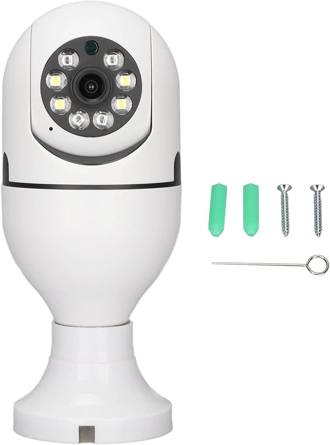 ASHATA E27 Light Bulb Security Camera, 2MP HD Smart Light Socket Dome Cameras, Motion Detection, 2 Way Audio, Works for Home/for Android/for iOS (Dual