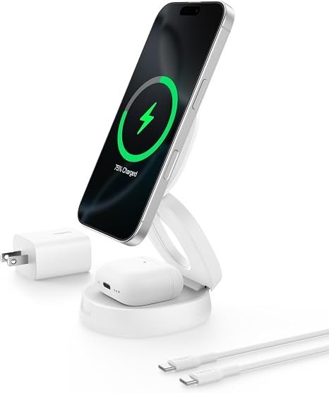 Belkin Qi2 15W Wireless Fast Charging Station, 2 in 1 iPhone Charger