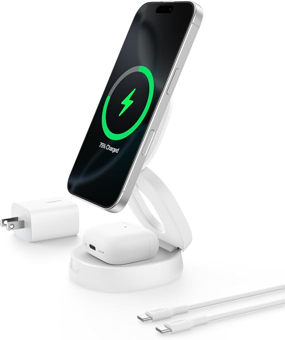 Belkin Qi2 15W Wireless Fast Charging Station, 2 in 1 iPhone Charger