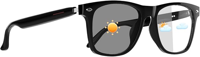 Smart Glasses for Men Women, Open Ear Audio Design, Color-Change Lenses, Supporting Hands-Free Calls & Music Playback, Wearable Tech Bluetooth Glasses for Indoor & Outdoor Use(Black)