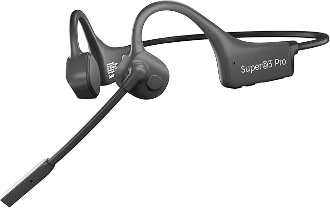 Bone Conduction Headphones with Boom Mic Bluetooth Open Ear Wireless Computer Headsets PC with Mic Noise Canceling Bluetooth Earphones with Microphone for Office Use Driving Meeting