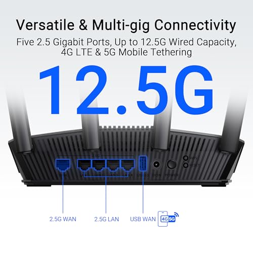 ASUS RT-BE82U Dual-Band WiFi 7 (802.11be) Smart AiMesh Extendable Router, 6500 Mbps, Five 2.5GbE Ports, Parental Controls & VPNs, Advanced Network Security (Renewed)