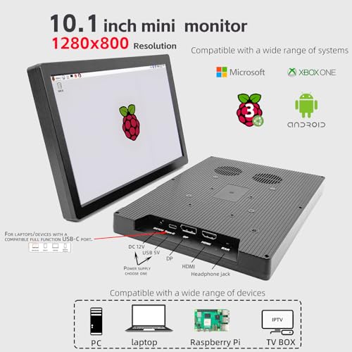 10.1 Inch USB-C Touchscreen mini Monitor, Small HDMI Monitor,1280x800 IPS LCD HD Display, Touch Screen for PS5,Raspberry Pi 3/3B+/4B/5, Jetson Nano, Banana Pi, PC, Windows,Beaglebone