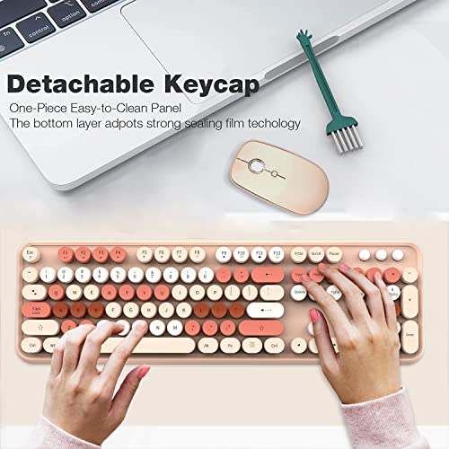 FOPETT Keyboard and Mouse Sets Wireless,Reliable 2.4 GHz Connectivity for PC,Laptop,Smart TV and More (Milk Tea Color) - Image 8