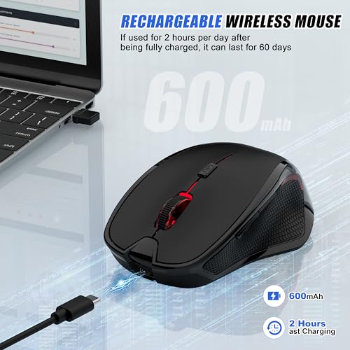 Wireless Bluetooth Mouse for Mac Pro MacBook Air, Rechargeable Mice with Jiggler Mouse, 3 Mode Switch Bluetooth 5.2/3.0 & 2.4G USB-A/USB-C Receiver, Optical Silent Mouse for iPad PC Laptop, Black - Image 6