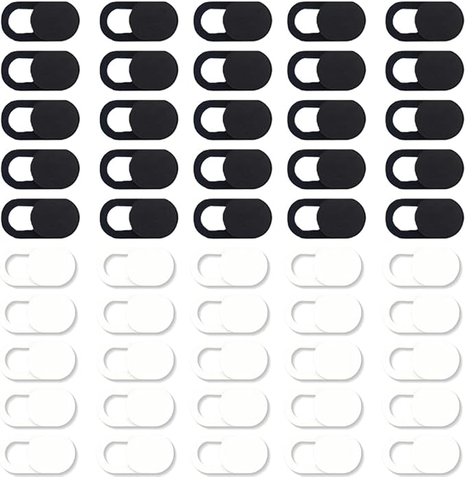 50Pcs 2 Colors Webcam Cover Slide Black 0.04 Inch Ultra Thin Laptop Camera Cover for Mini PC Phone Laptop Desktop Black White Plastic Durable Phone Privacy Protector for Home Office Use