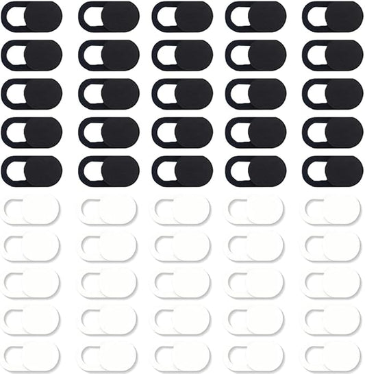 50Pcs 2 Colors Webcam Cover Slide Black 0.04 Inch Ultra Thin Laptop Camera Cover for Mini PC Phone Laptop Desktop Black White Plastic Durable Phone Privacy Protector for Home Office Use