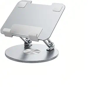 Desktop Tablet Stand with 360° Rotation & Height Adjustment – Heavy Duty Aluminum Alloy Tablet Holder for Desk, Compatible with iPad, Tablets, Laptops & Drawing Boards (4.5-14 inch, Silver)